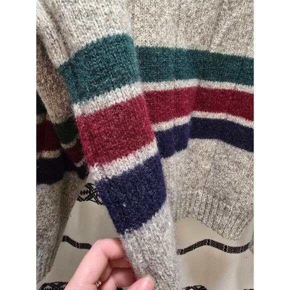 Vintage Eddie Bauer gray green blue red striped thick knit wool blend sweater XL - Picture 13 of 14
